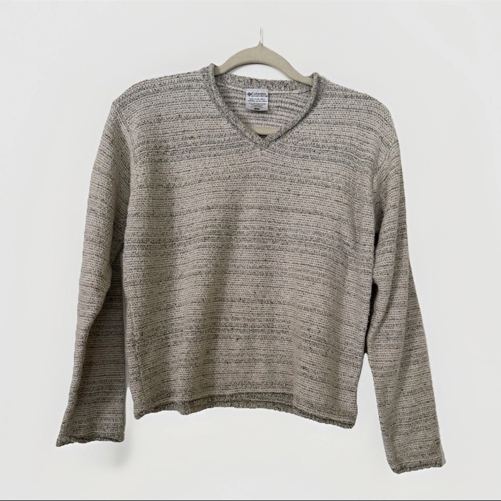 Columbia Sweater Womens  Purple Gray Tweed V-neck Sweatshirt-Size Medium